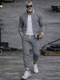 Casual Active Knit Bomber Jacket Jogger Set
