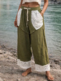 Boho Wide Leg Pants with Lace Panel Detail - Daksh Hrem Pant