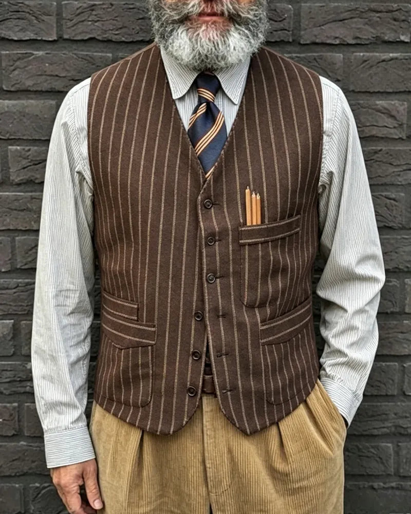 Vintage Chocolate Brown Stripe Wool©\Blend Vest