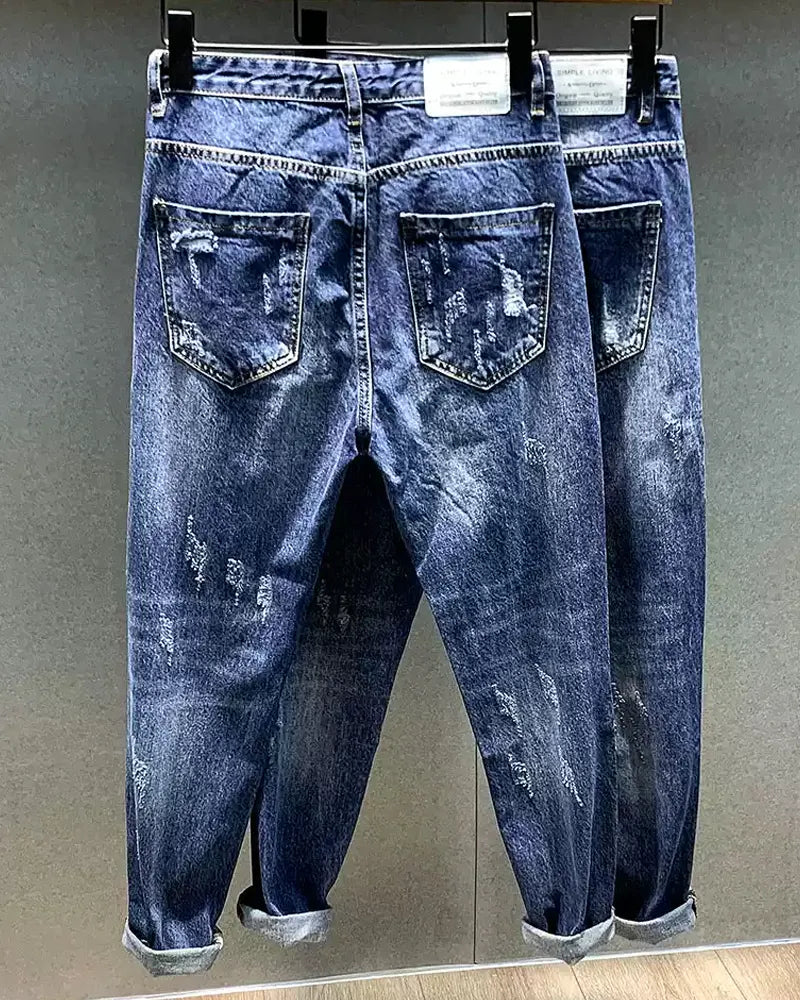 Vintage Ripped Distressed Tapered Balloon Denim Pants