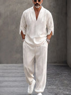 Minimalist Urban 100% Cotton V-Neck Top Pants Set
