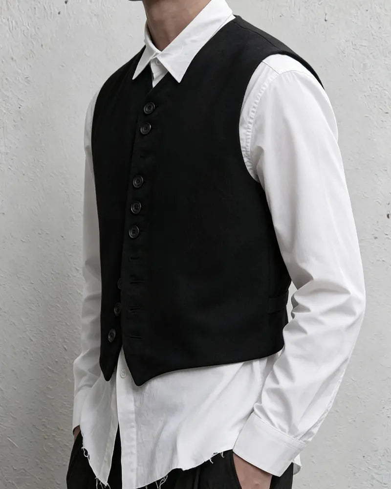 Vintage Black V-neck Single-breasted Vest