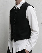 Vintage Black V-neck Single-breasted Vest