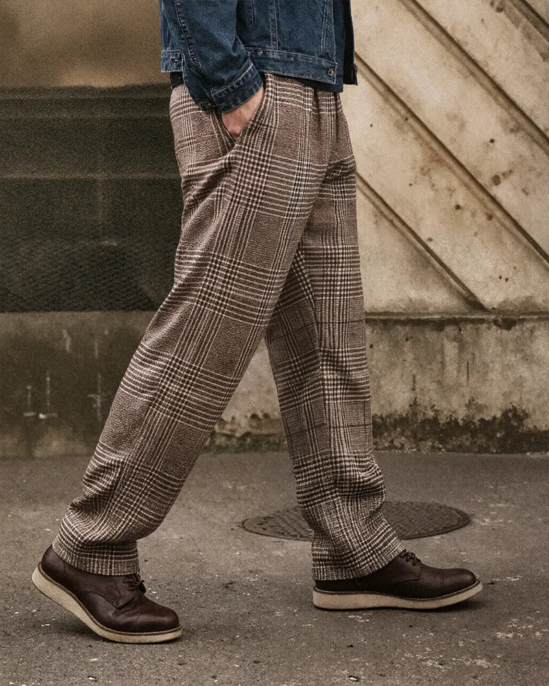 Vintage Brown Windowpane Plaid Wide©\Leg Trousers