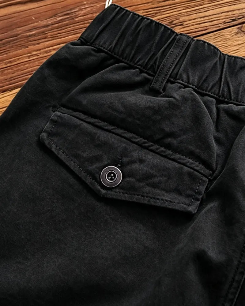 Vintage Washed Black Multi Flap Pocket Wide Leg Military Utilitarian Cargo Pants