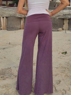 Wide Legs Relaxed Fit Pants, Fold Over Band Yoga Pants