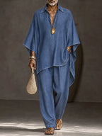 Casual Loose Contrast Stitch Faux Denim Co-ord Set