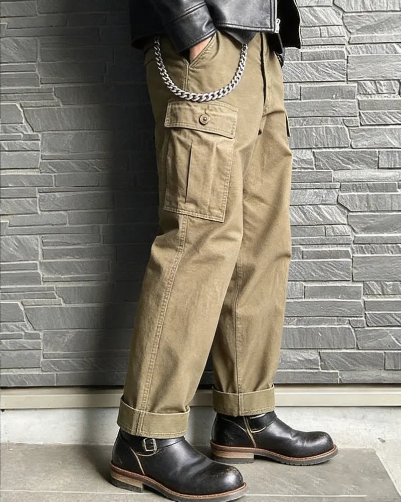 Vintage Khaki High©\Rise Straight Military Cargo Trousers