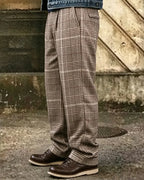 Vintage Brown Windowpane Plaid Wide©\Leg Trousers