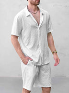 Casual Jacquard Shirt Shorts Set