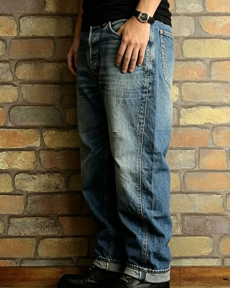 Vintage Washed Selvedge Loose Straight Jeans