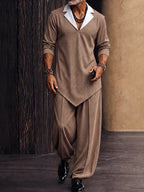Casual Plaid Contrast Collar Shirt Pants Set