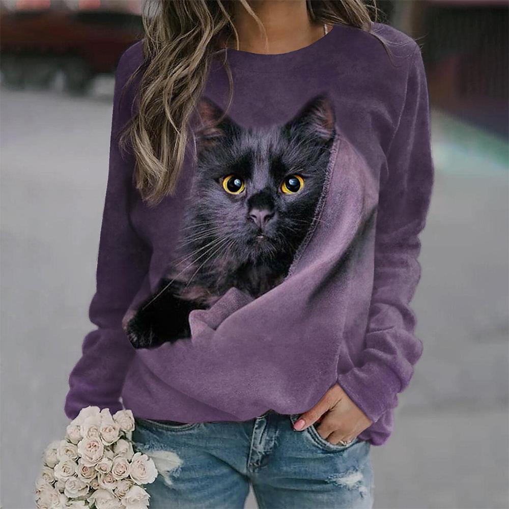 Puppy Print Women's Long Sleeve T-shirt Casual Cotton Street Clothing