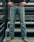 Vintage Faded Distressed Western Bootcut Rodeo Cowboy Denim Jeans