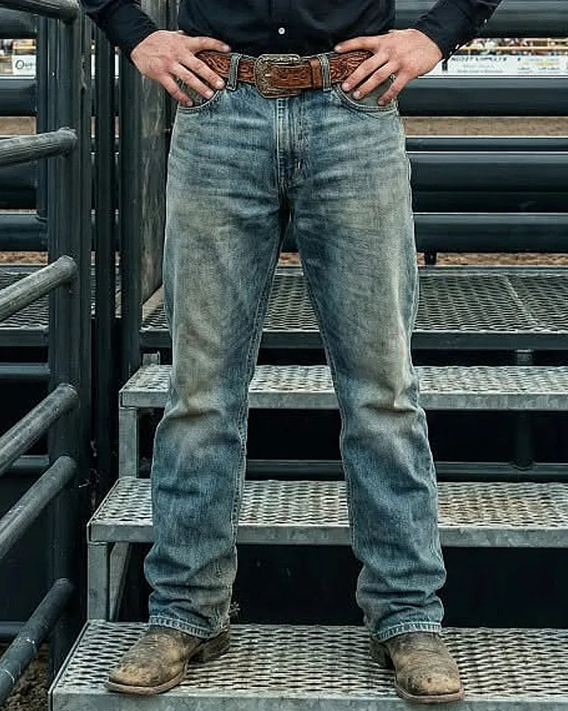Vintage Faded Distressed Western Bootcut Rodeo Cowboy Denim Jeans