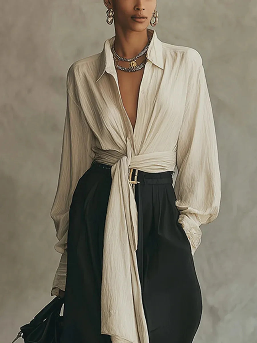 SET WITH BOW SHIRT AND WIDE PANTS
