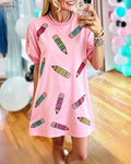 Colorful Pencil Sequin Roundneck Dress