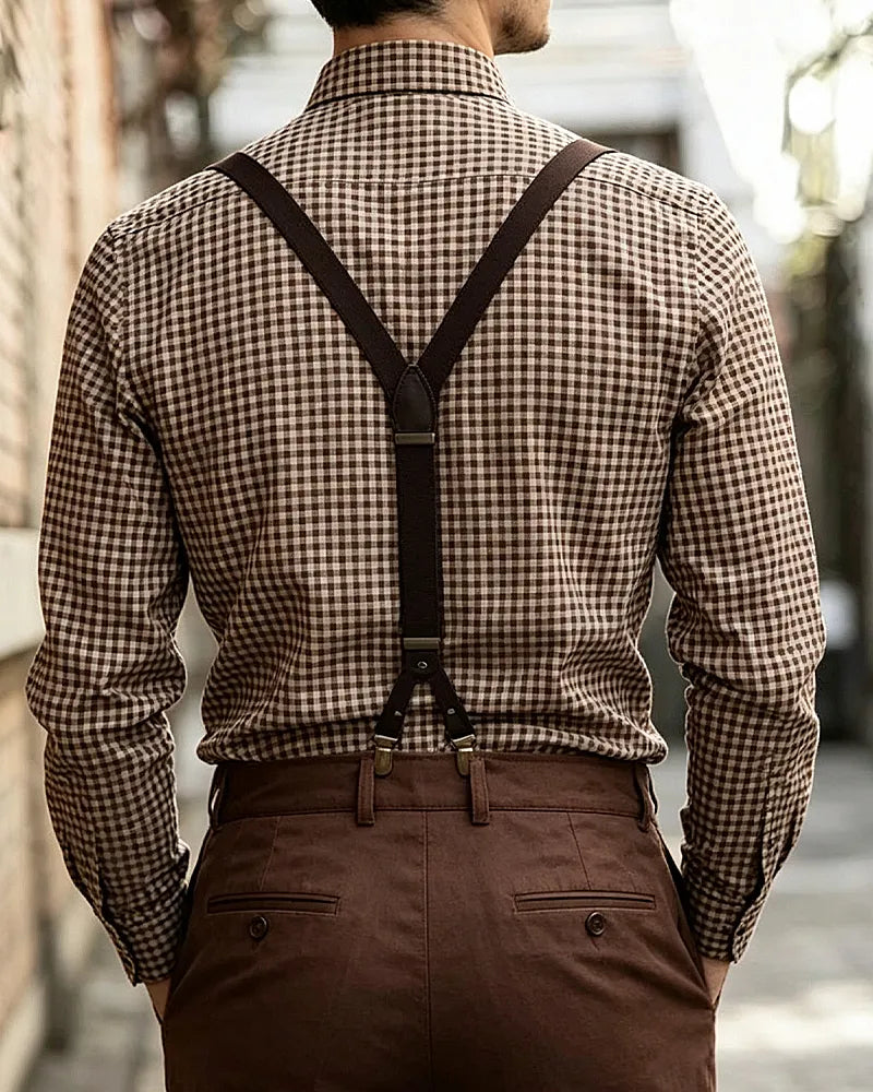 Vintage Brown Plaid Long-sleeved Shirt