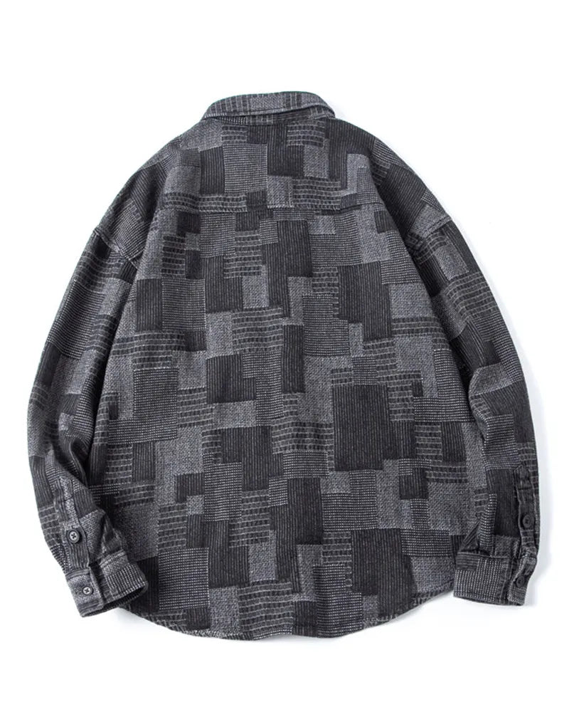Vintage Geometric Patchwork Jacquard Oversized Long Sleeve Shirt