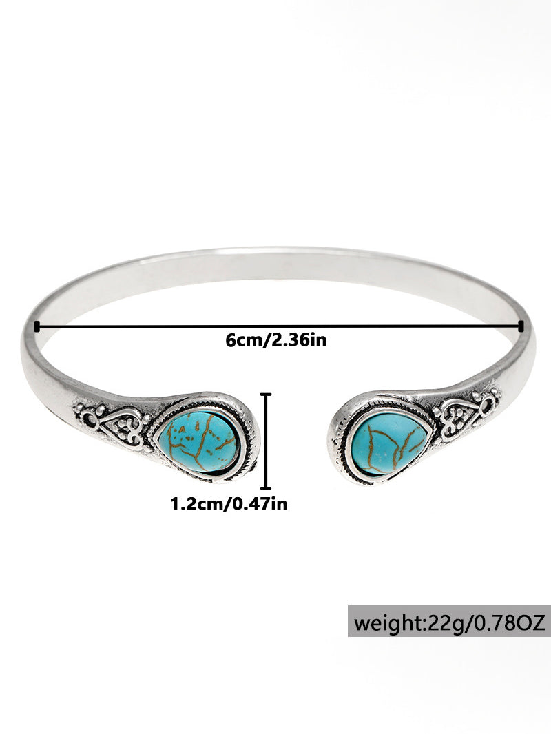 Bohemian Natural Turquoise Vintage Pattern Open Bangle Bracelet