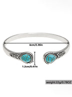 Bohemian Natural Turquoise Vintage Pattern Open Bangle Bracelet