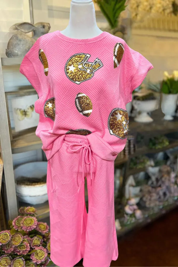 Football and Helmet Sequins Quilted Set