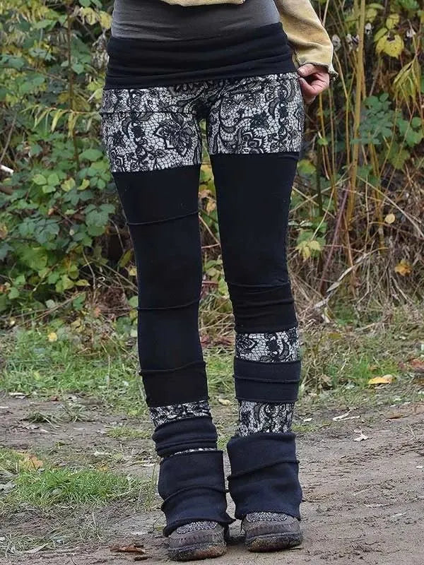 Lace Patchwork Layered Ruched Footed Leggings