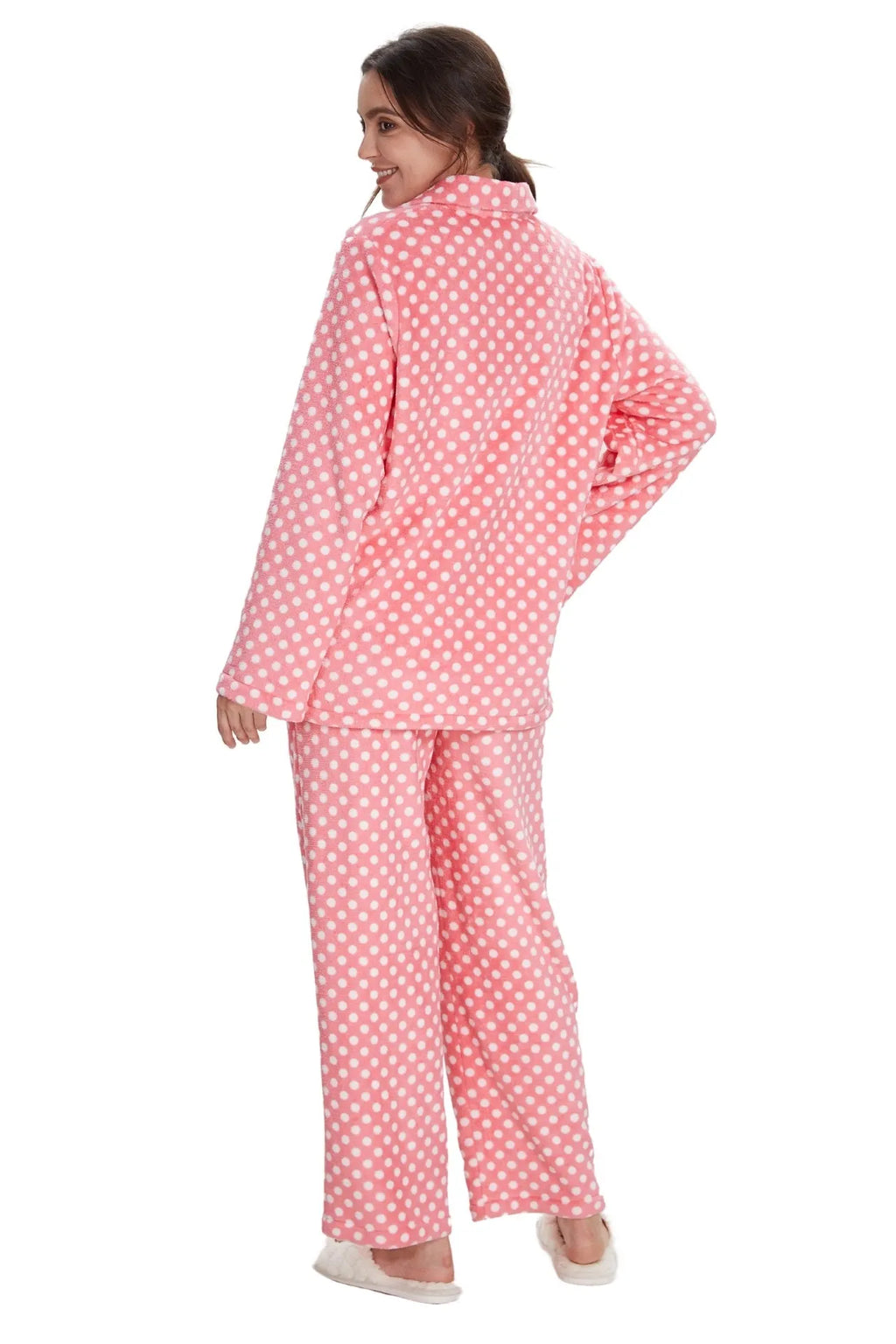 Plush Loungewear Pajama Set Dots Pattern