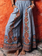 Women's Retro Ethnic Floral Art Casual Stylish Comfortable Cotton Linen Jumpsuit