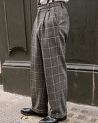 Vintage Gray Windowpane©\Check High©\Waist Trousers