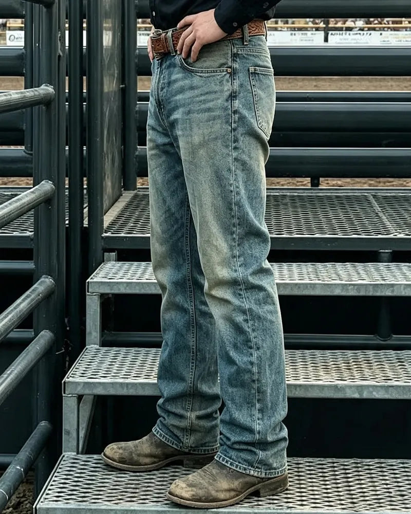 Vintage Faded Distressed Western Bootcut Rodeo Cowboy Denim Jeans