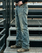 Vintage Faded Distressed Western Bootcut Rodeo Cowboy Denim Jeans
