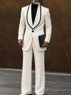 Elegant Contrast Shawl Collar Blazer Set