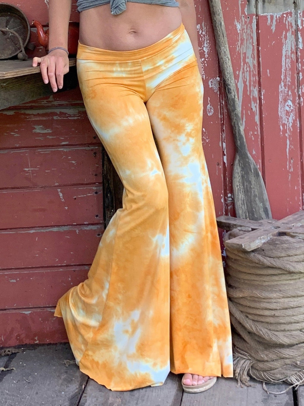 TIE Dye Bell Bottom Flare Pants with Optional Fold over Waistband