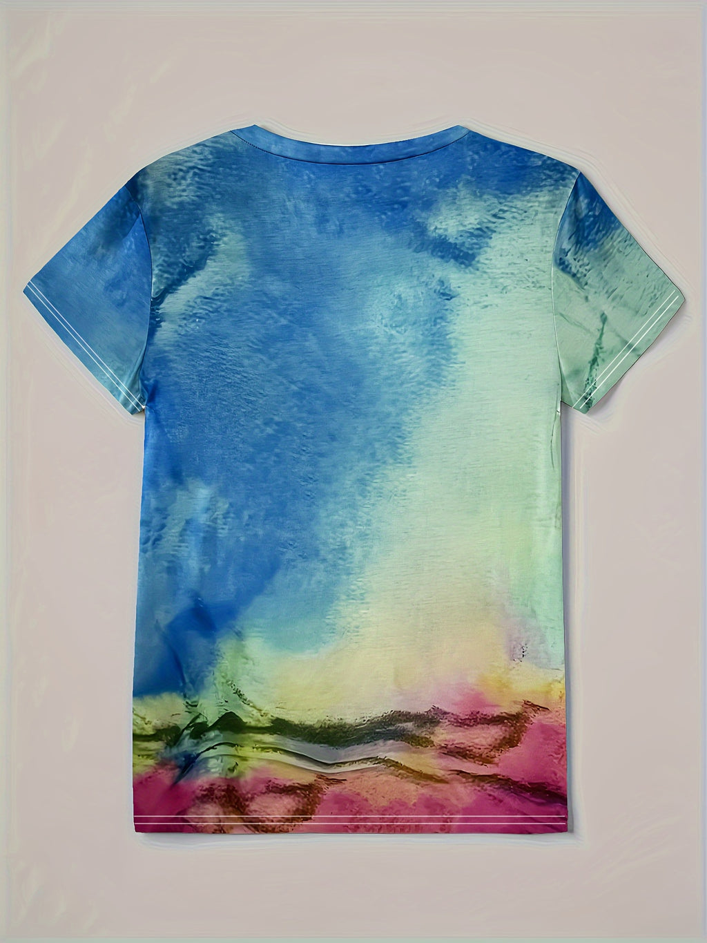 Heart Print V Neck T-Shirt, Casual Short Sleeve T-Shirt For Summer, Women's Clothing