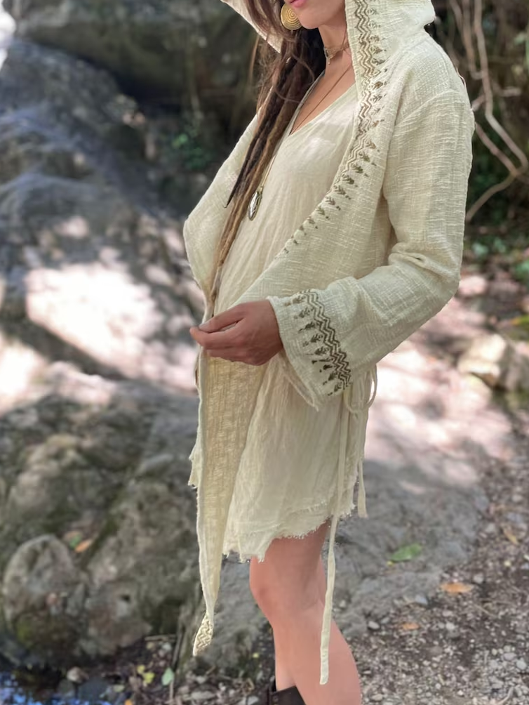 Print Jute Hoodie | Bohemian Wrap Top