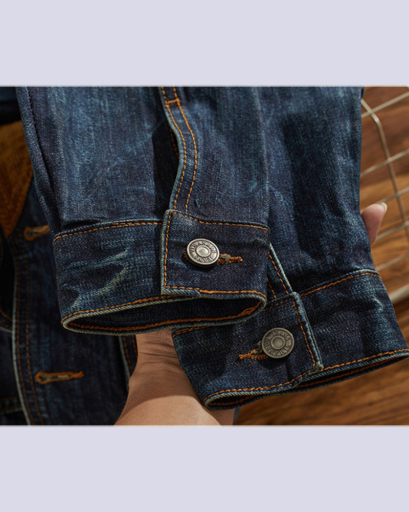Vintage Corduroy Collar Multi©\Pocket Chore Denim Jacket
