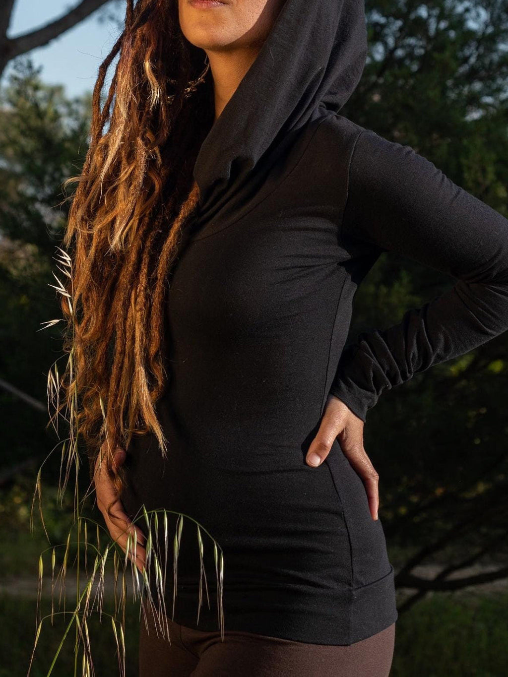 Long Sleeve Cowl Neck Hoodie: Bohemian Festival Top