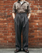 Vintage Charcoal Gray High©\Waist Pleated Wide©\Leg Trousers
