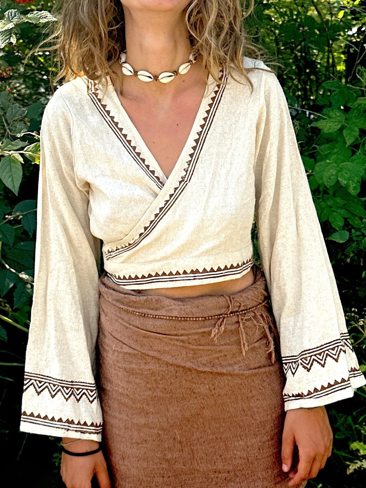 Bohemian Wrap Print Cropped Top