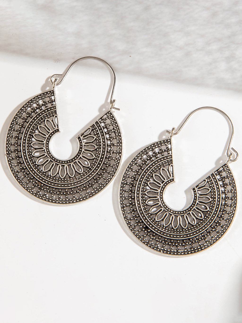 Vintage Exaggerated Hollow-Out Floral Tribal Drop Earrings