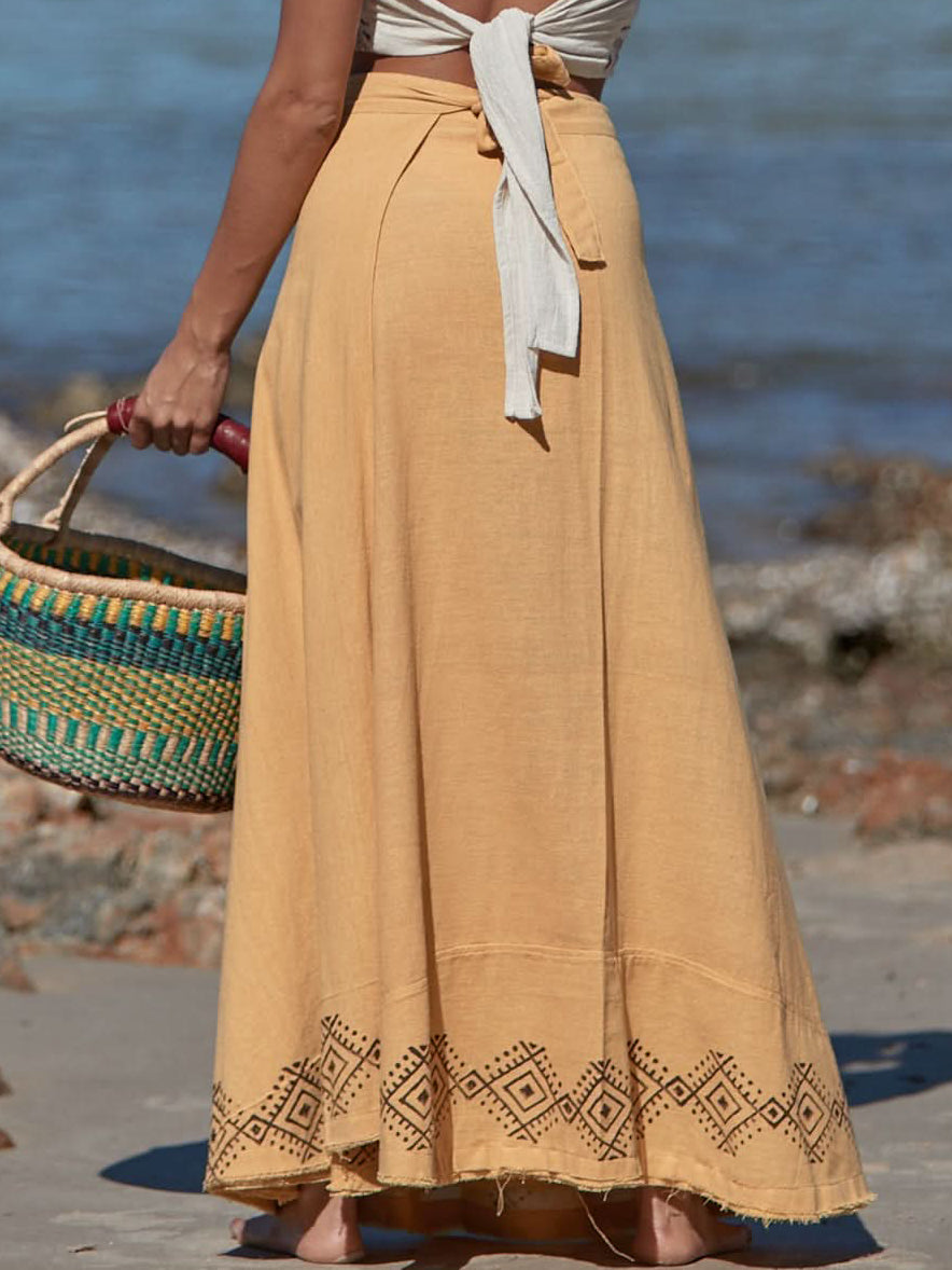 Bohemian High-Waist A-Line Full Swing Ethnic Print Floor-Length Maxi Dress