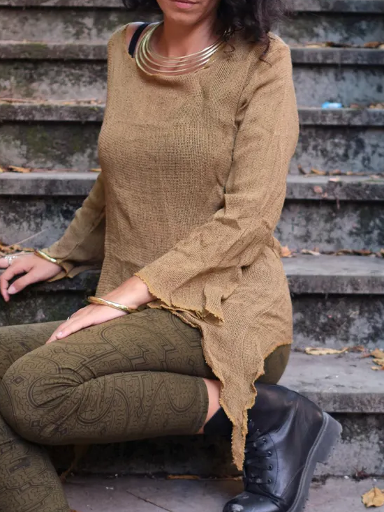 Ethnic Bohemian Raw Cotton Shirt - Longsleeve Ethnic Blousa
