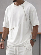 Athleisure Zipper Accent T-Shirt Shorts Set