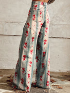 Women's Vintage Flowers Print Casual Wide Leg Pants