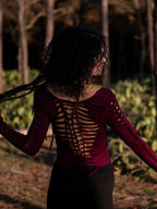 Boho Macrame Strappy Back Crop Top - Long Sleeve Cut-Out Festival Top