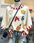 School Tool Sequined Striped Trim Top