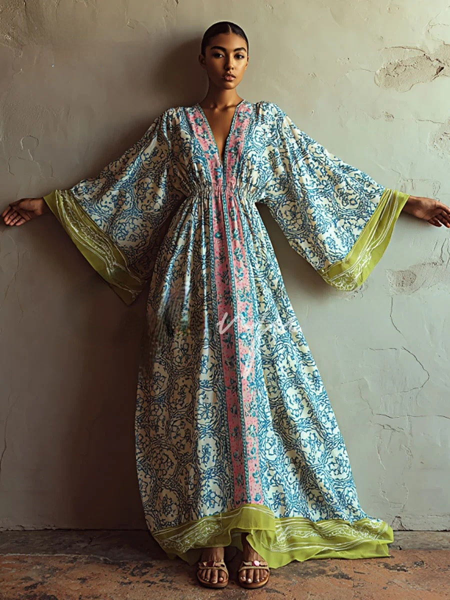 Art Ladies Linen V Neck Dress