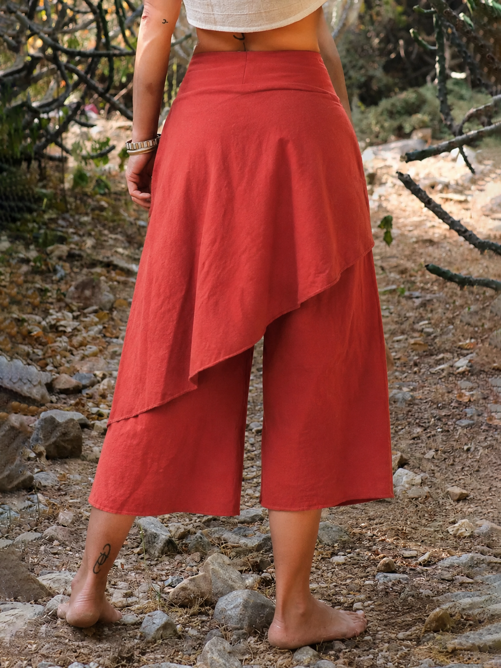 Wrap-Style Faux Two-Piece Cropped Skirt Pants