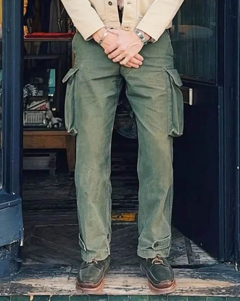 Vintage Army Green Big Pocket Cargo Trousers